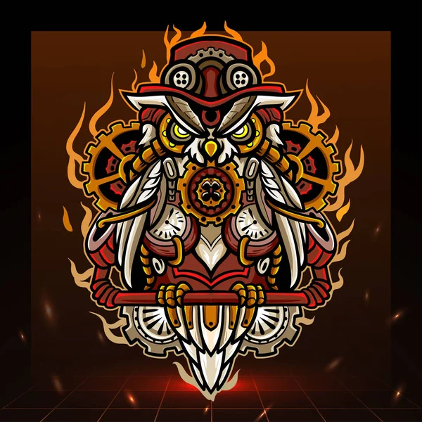 Mascotte Hibou Steampunk Design Logo Esport — Image vectorielle