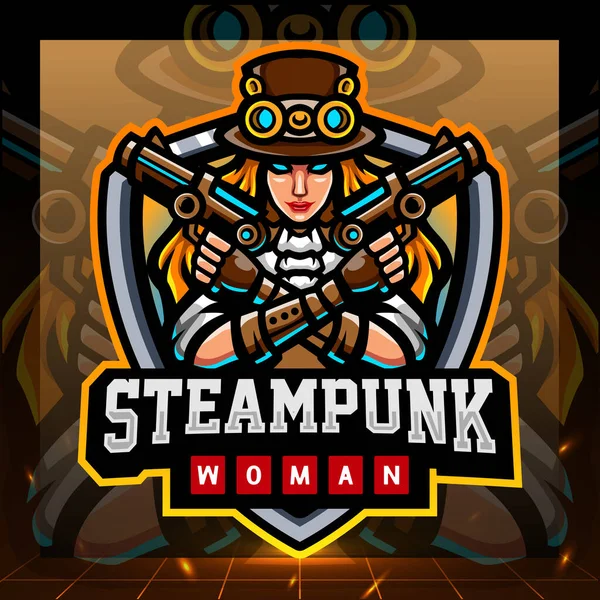 Steampunk Gadis Maskot Desain Logo Esport - Stok Vektor