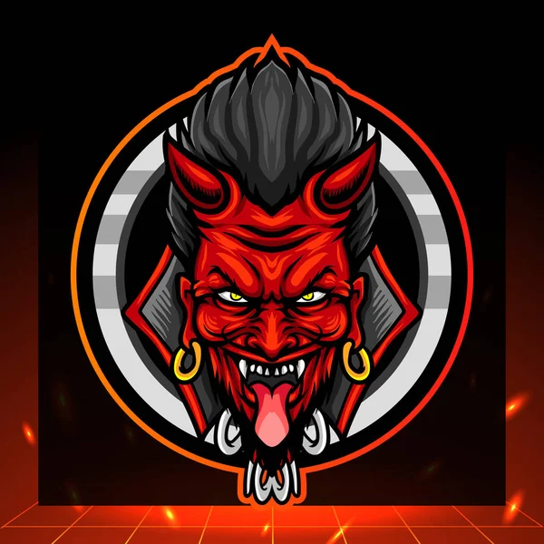 Mascota Pelirroja Del Diablo Diseño Del Logo Esport — Vector de stock