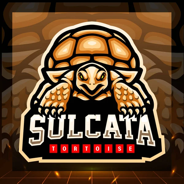 Sulcata Schildpad Mascotte Esport Logo Ontwerp — Stockvector