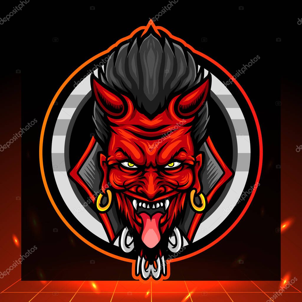 Red devil head mascot. esport logo design