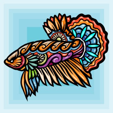 Beta balığı maskotunun zentangle sanatı. esport logo tasarımı