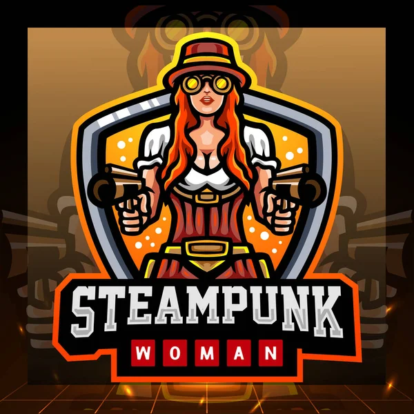 Steampunk Vrouwelijke Mascotte Esport Logo Ontwerp — Stockvector