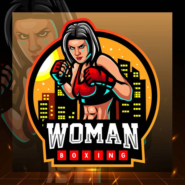 Woman Boxing Mascot Esport Logo Design — Stock Vector