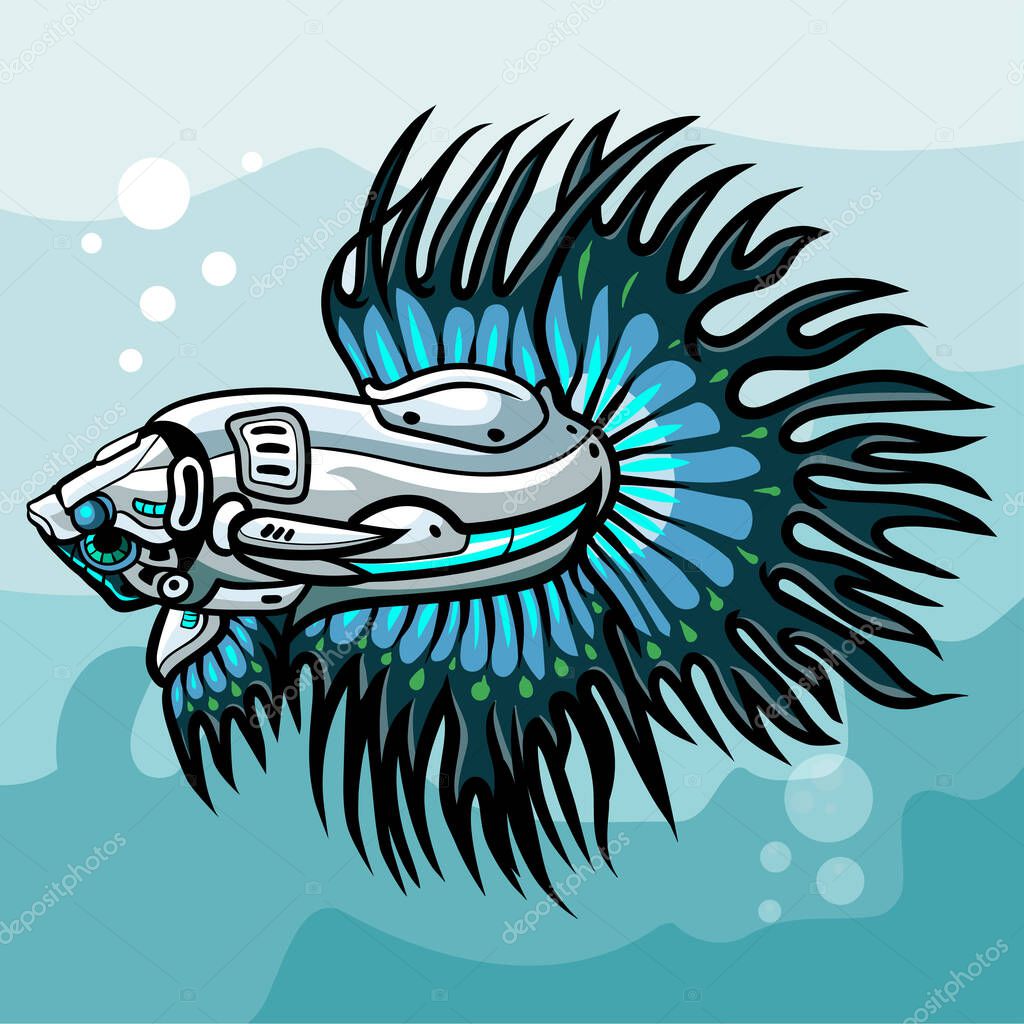 Betta fish mecha robot mascot. esport logo design