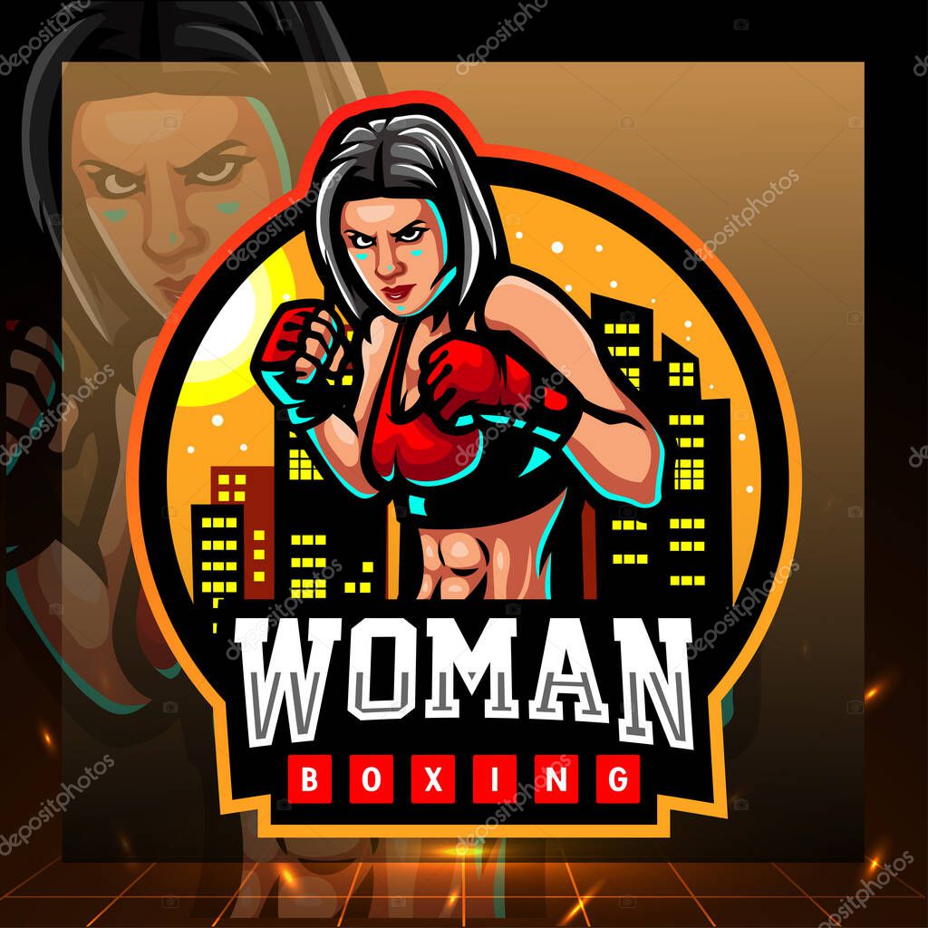 Woman boxing mascot. esport logo design