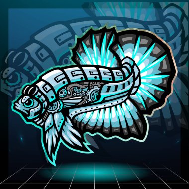 Steampunk betta balık maskotu. esport logo tasarımı
