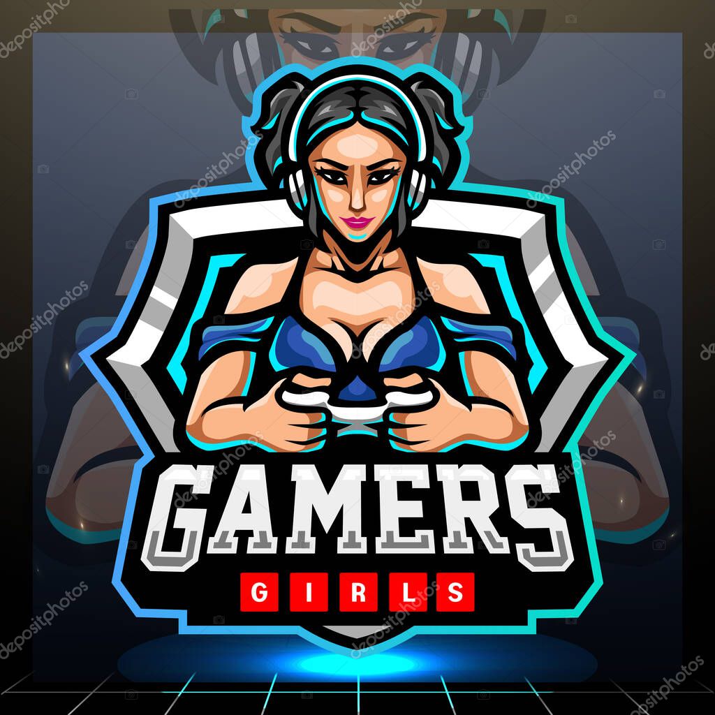 Gamer girls mascot. esport logo design
