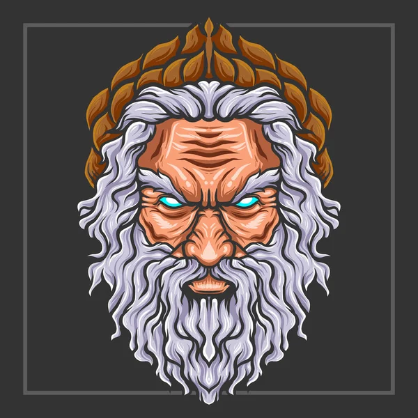 Zeus Hoofd Mascotte Esport Logo Ontwerp — Stockvector