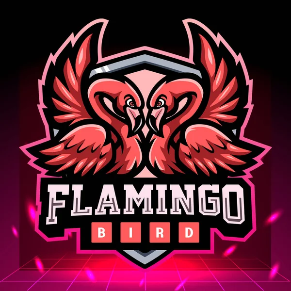 Mascotte Jumeaux Flamants Roses Design Logo Esport — Image vectorielle