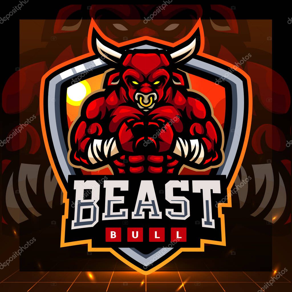 Beast bull mascot. esport logo design