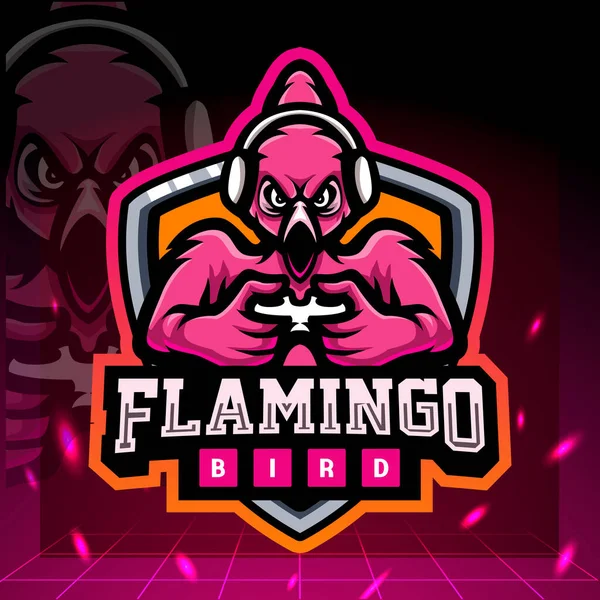 Mascotte Flamingo Gaming Design Logo Esport — Image vectorielle