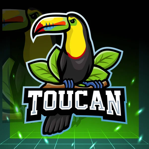 Toucan Vogel Mascotte Esport Logo Ontwerp — Stockvector