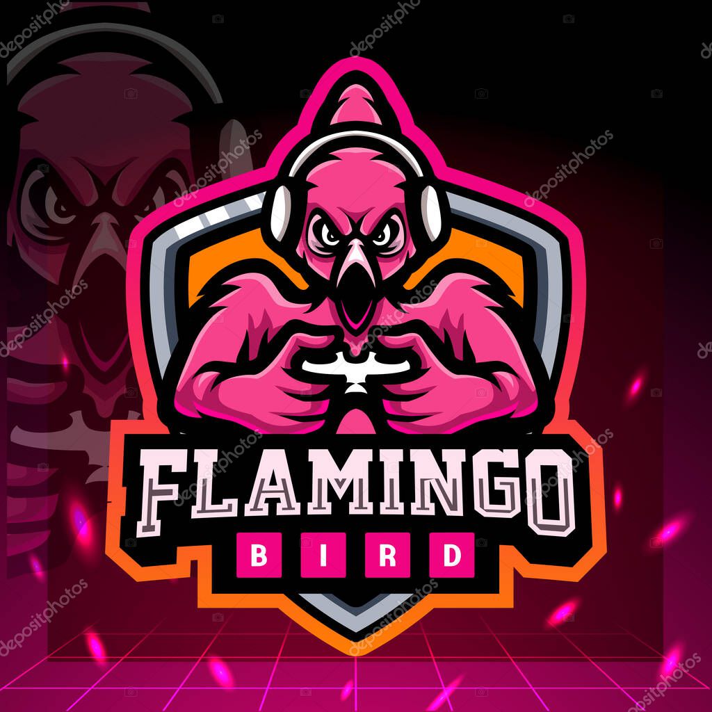 Flamingo gaming mascot. esport logo design