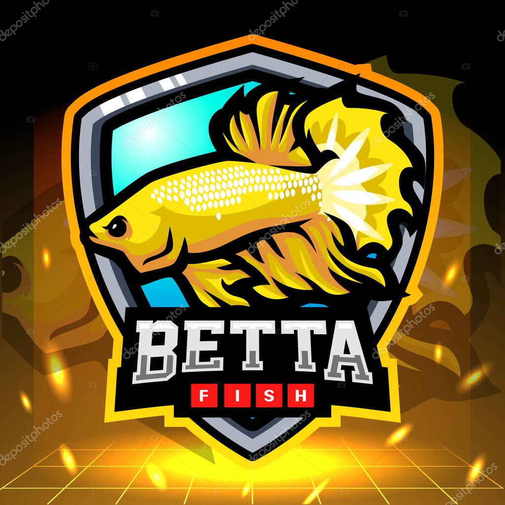 Yellow betta fish mascot. esport logo design