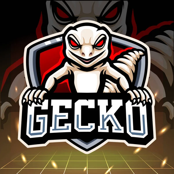 Maskot Gecko Návrh Loga Esportu — Stockový vektor