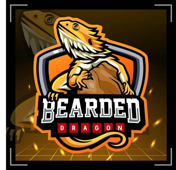 Mascota Dragón Barbudo Diseño Del Logo Esport — Vector de stock