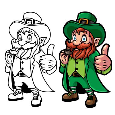 Leprikon çizgi film maskotu beyaz arka planda izole edilmiş.