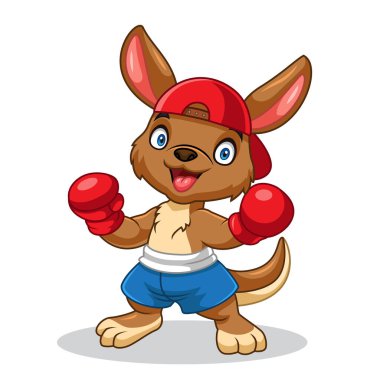 Boks eldiveni giyen sevimli kanguru çizgi filmi.
