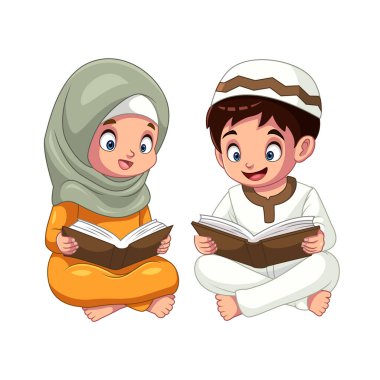 Bir oğlan ve bir kız oturmuş Kuran okuyor.
