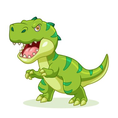 Şirin dinozor çizgi filmi ayakta ve kızgın.