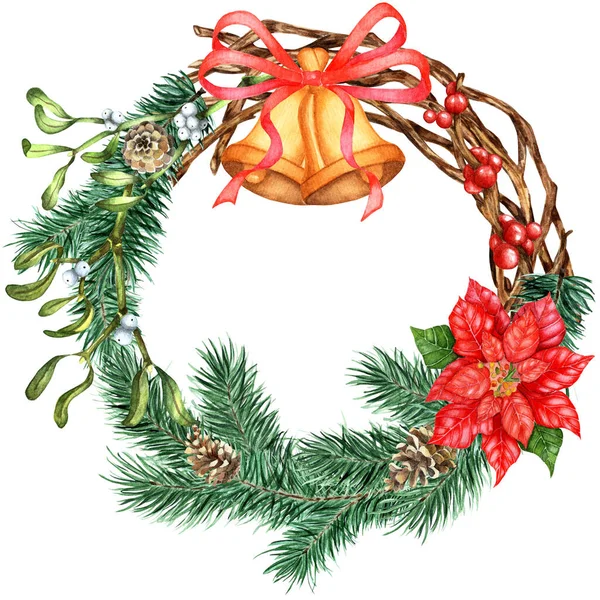 Christmas New Year Wreath Wreath Gossip Spruce Pine Branches Mistletoe —  Fotos de Stock