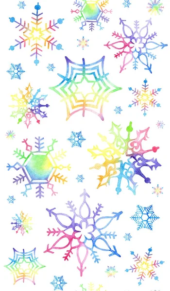 Suluboya kar taneleri kusursuz dikey sınır deseni. Noel ve Yeni Yıl tebrik kartı şablonu. Kış, kar, buz. Beyaz arka planda izole edilmiş. Elle çizilmiş..