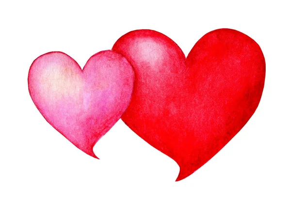 Aquarel Twee Harten Samen Roze Rood Valentijnsdag Symbool Van Liefde — Stockfoto