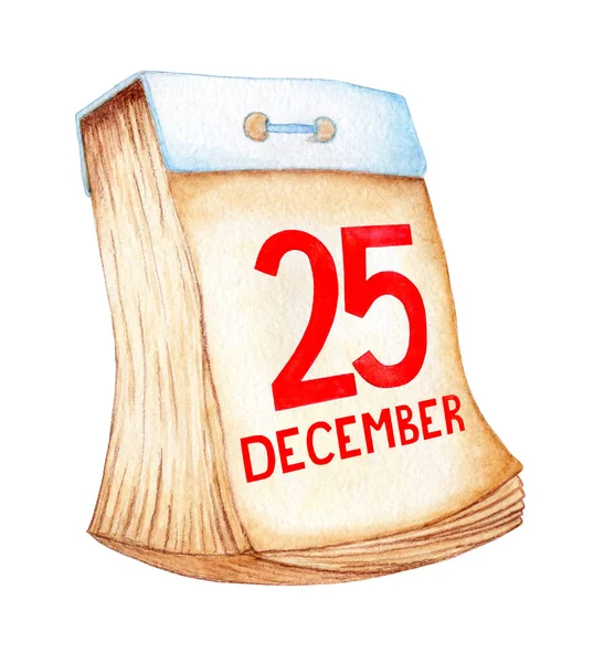 Akwarelowa Ilustracja Oderwanego Starego Kalendarza Przekręconymi Stronami Datą Grudnia Święta — Zdjęcie stockowe