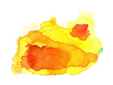 Sarı suluboya turuncu boya lekesi. Kendi metnin için parlak arkaplan alanı. Soyut suluboya gökkuşağı gradyan arkaplan. Dokulu kağıda el çizimi. Beyaz arkaplanda izole.