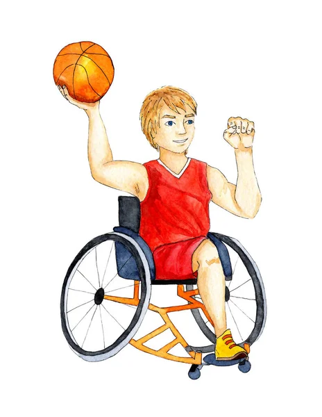 Ilustración Acuarela Una Silla Ruedas Backetball Deporte Paralímpico Figura Una — Foto de Stock