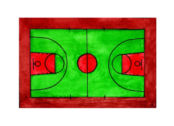 Ilustrasi Warna Air Konseptual Dari Lapangan Basket Dengan Garis Terisolasi — Stok Foto