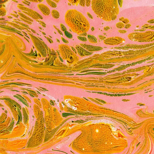 Абстрактный Розово Желтый Зеленом Фоне Эффект Природного Камня Акриловая Краска — стоковое фото