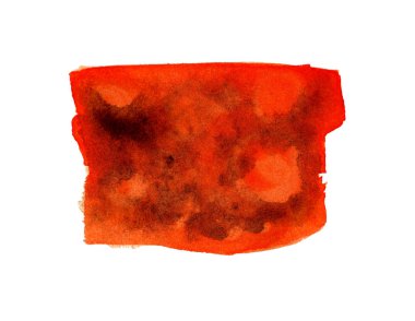 Soyut suluboya turuncu boya lekesi, kirli lekeler, kağıda boyanmış. Fırça darbesi ve doku. Altı çizili ve sınırda. Beyaz arka planda izole edilmiş. Elle çizilmiş..