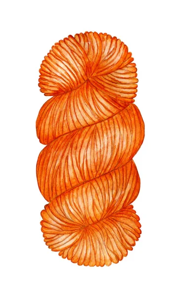 Watercolor Illustration Skein Orange Yarn Skein Wool Twisted Ball Smoothly — Stock Photo, Image