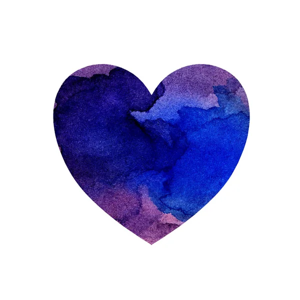 Акварельная Иллюстрация Многоцветного Сердца Пятнами Оттенками Сирени Синей Краски Открытка — стоковое фото