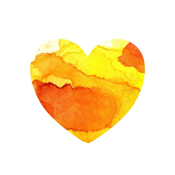 Акварельная Иллюстрация Многоцветного Сердца Пятнами Оттенками Оранжевой Краски Открытка День — стоковое фото