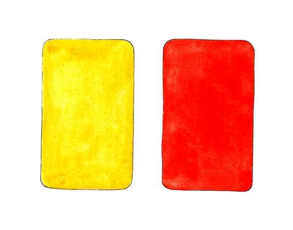 Watercolor Illustration Red Yellow Card Sports Design Sports Equipment Judging — Stock Photo, Image