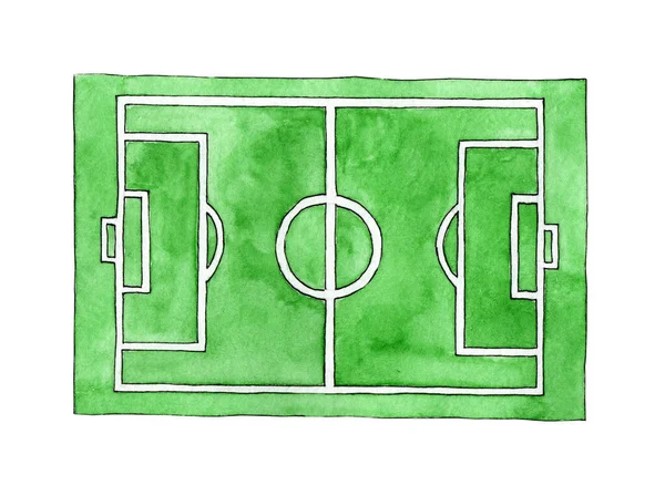 Watercolor Illustration Soccer Field Sketch Green Grass Stadium Green Texture — Stock Photo, Image