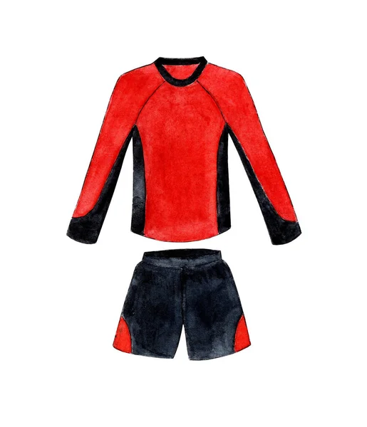 Ilustración Acuarela Uniforme Fútbol Manga Larga Rojo Negro Camiseta Deportiva — Foto de Stock