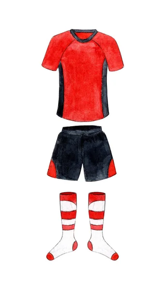 Ilustración Acuarela Uniforme Fútbol Rojo Negro Con Polainas Camiseta Deportiva —  Fotos de Stock