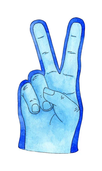 Akwarelowa Ilustracja Niebieskiej Rękawiczki Cheerleaderki Numer Jeden Rękawica Wentylatora Grupa — Zdjęcie stockowe