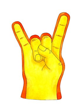 Sarı ponpon kız eldiveninin suluboya çizimi. Bir numara fan eldiveni. Destek Grubu. En sevdiğim takımı destekliyorum. Hız, deneyim, saldırı. Beyaz arkaplan üzerinde izole edilmiş.