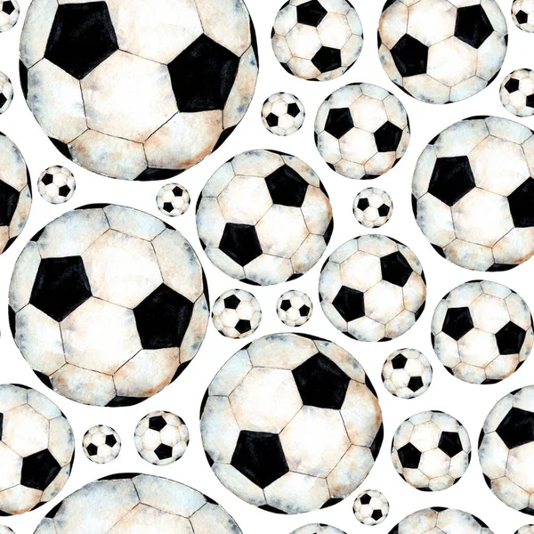 Watercolor illustration of a soccer ball pattern. Sports symbol. Soccer World Cup. Spherical object for spontaneous games. Isolated over white background. Drawn by hand.