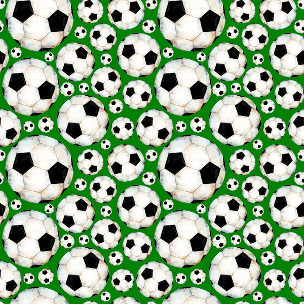Ilustração Aquarela Padrão Bola Futebol Símbolo Desportivo Impressão Repetida Sem — Fotografia de Stock