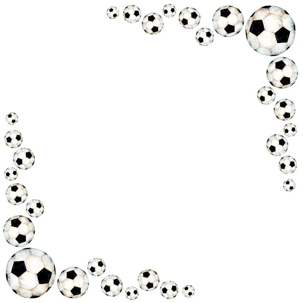 Moldura Desportiva Futebol Aquarela Decorada Com Bola Moldura Canto Equipamento — Fotografia de Stock