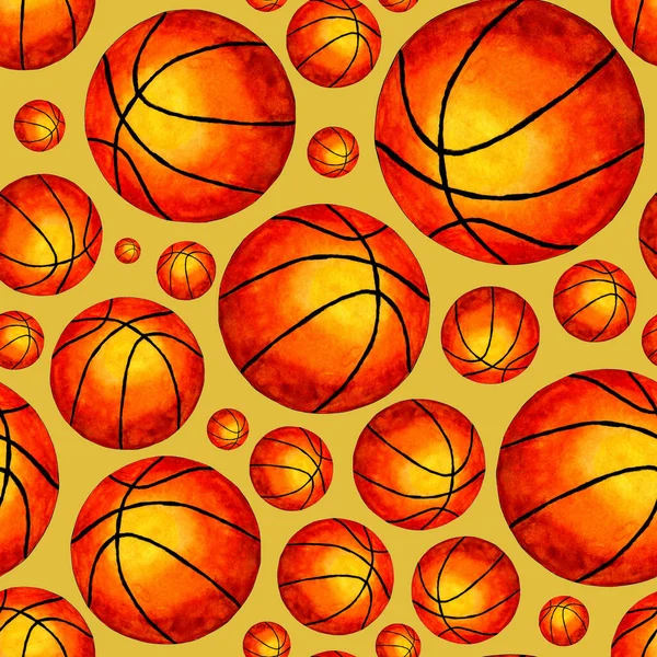 Ilustração Aquarela Bola Basquete Sem Costura Fundo Ideal Para Papéis — Fotografia de Stock