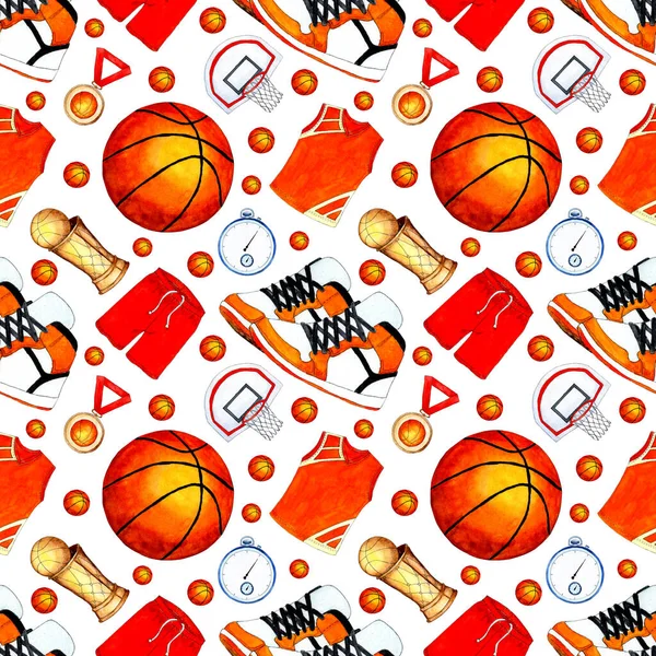 Basket Topu Şekil Kupa Madalya Sepetin Suluboya Deseni Duvar Kağıtları — Stok fotoğraf