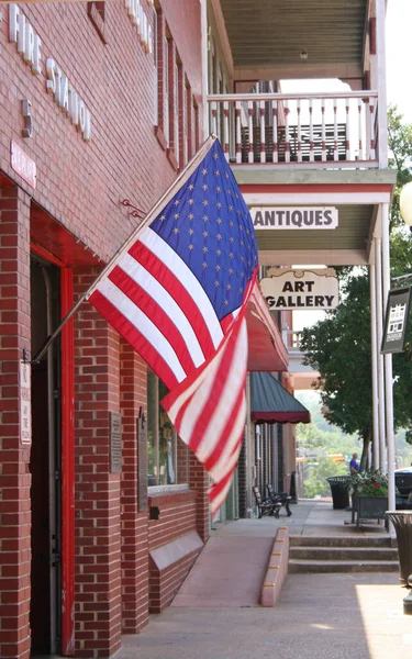 Downtown Nacogdoches Nacogdoches American Flag Antiques Sign — Stock Photo, Image