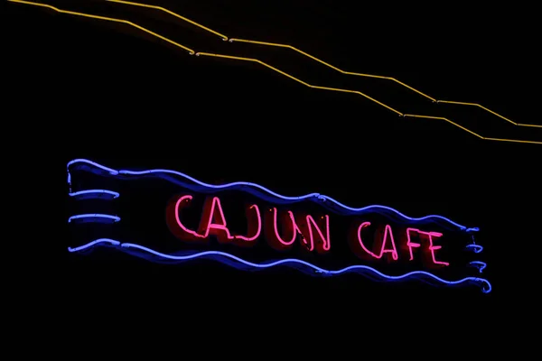 Vintage Neon Cajun Cafe Sign Restaurant Wall — Stock Photo, Image